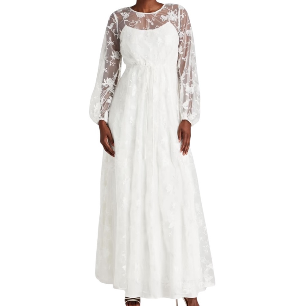 MONIQUE LHUILLIER ML Embroidered Tulle Gown White Women’s 8 Formal Wedding